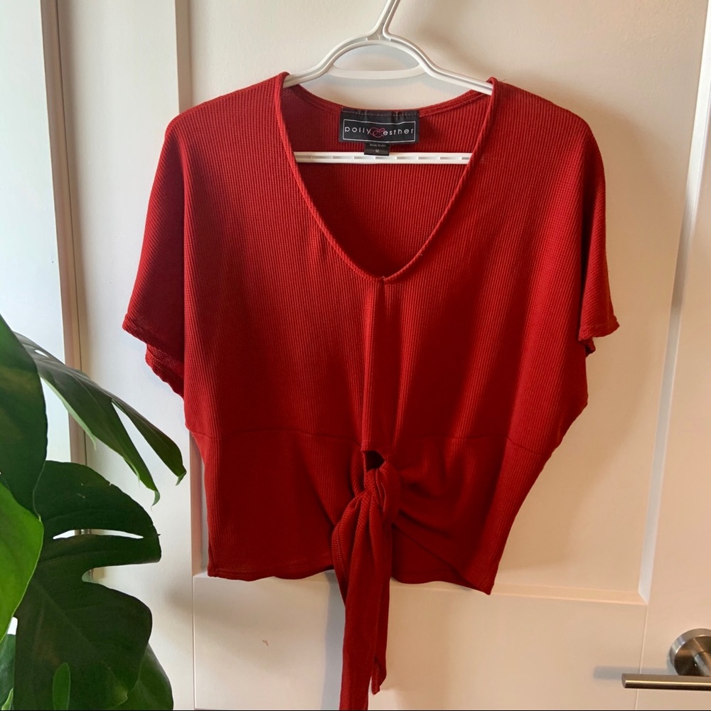 Bell sleeve tie front top